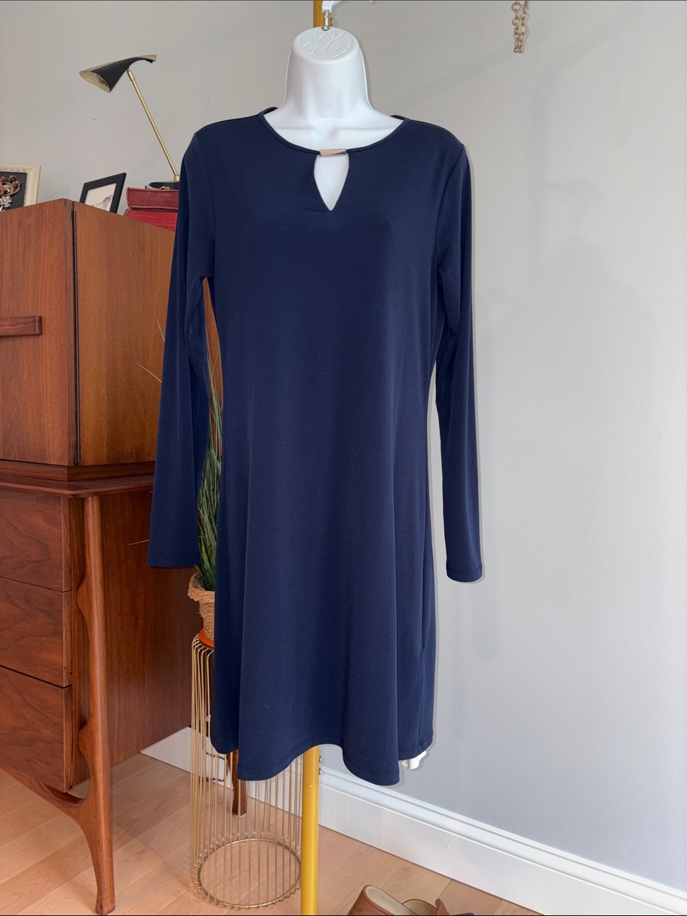 Michael Kors Navy Long-Sleeve Keyhole Shift Dress